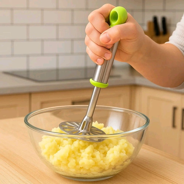 Anjani Stainless Steel Potato Vegetable Pav Bhaji Masher, Multicolour