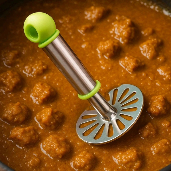 Anjani Stainless Steel Potato Vegetable Pav Bhaji Masher, Multicolour