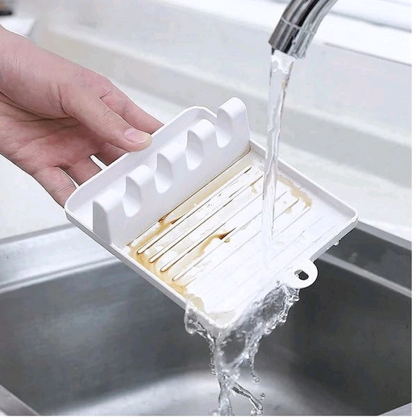 Plastic Oil Spill Spoon Resting Tray, 4 Slots Plastic Spoon Rest Mat Stand Cooking Spatula Holder Tray - Chopsticks Holder, Spoons, Ladles, Kitchen Accessories (Random Color)