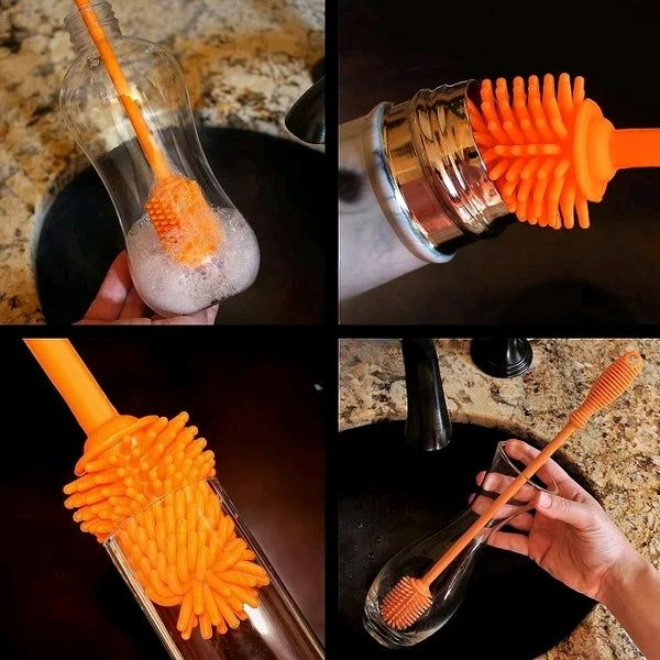 Silicone Bottle Cleaning Brush With Long Handle, Ideal for Baby Bottles, Water Bottles, Containers, Vases, and Glass