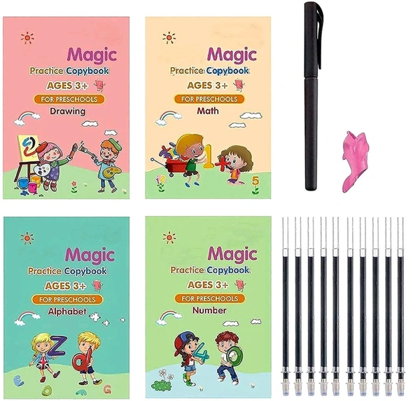 4 Pcs Sank Magic Practice Copy Books for Kids, Handwriting English Reusable Magical Practice Copy Books for Kids Tracing Book