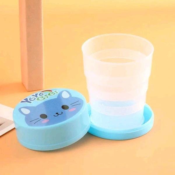 3 Pcs Folding Cup with Lid Portable Reusable Plastic Water Cup Cartoon Collapsible Mouthwash Cup Travel Outdoor Drinking Cup