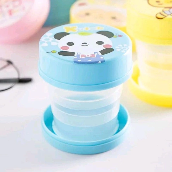 3 Pcs Folding Cup with Lid Portable Reusable Plastic Water Cup Cartoon Collapsible Mouthwash Cup Travel Outdoor Drinking Cup