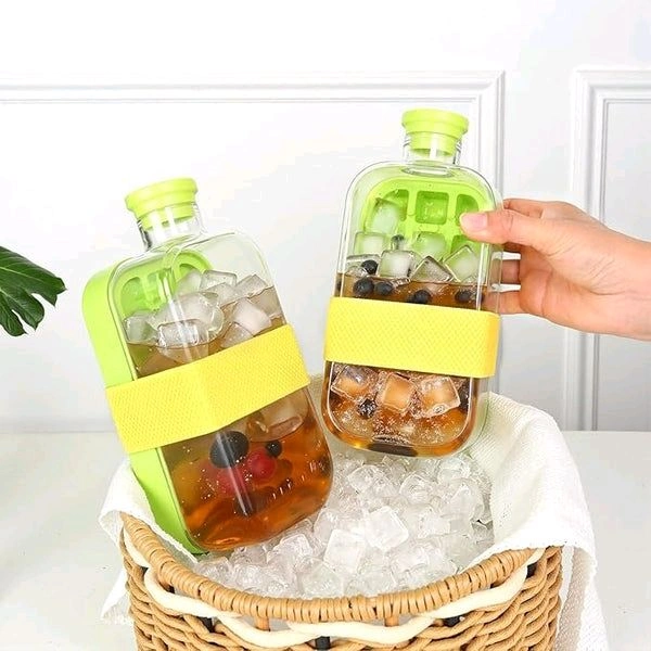 Ice Cube Bottle, My Crush Cup Ice, Cool Summer Ice Bottle Cup, 2 in 1 Ice Cube Tray Water Bottle with Straw - 800Ml (Random Color)