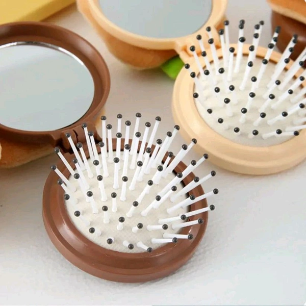 Folding Mirror Comb, Small Size 2 in 1 Folding Makeup Mirror (Random Design)