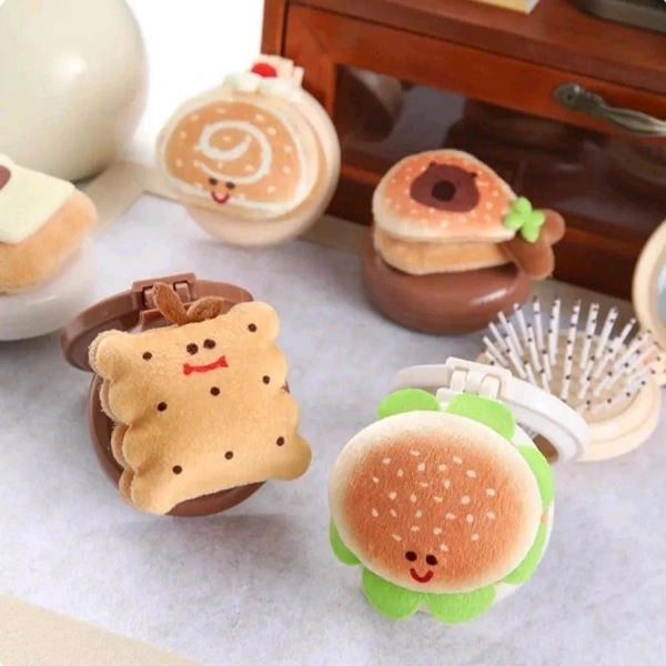 Folding Mirror Comb, Small Size 2 in 1 Folding Makeup Mirror (Random Design)