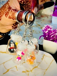 Cute Mini Bottle Keychains – Cartoon Character Charms for Bags & Keys - Random Cartoon (Pack Of 3)