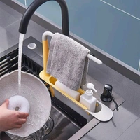 Adjustable Telescopic Sink Shelf (Random), Kitchen Sink Organizer Telescopic Sink Storage Rack, Telescopic Sink Rack Holder Expandable Storage Drain Basket with Cloth Hanger Holder