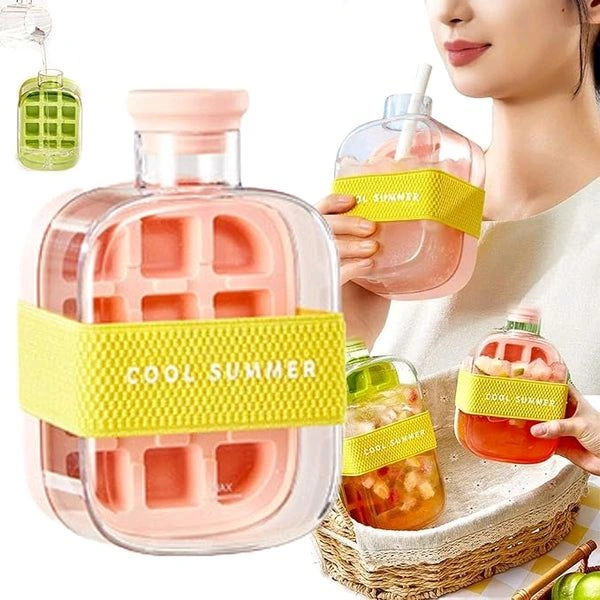 Ice Cube Bottle, My Crush Cup Ice, Cool Summer Ice Bottle Cup, 2 in 1 Ice Cube Tray Water Bottle with Straw - 500Ml (Random Color)