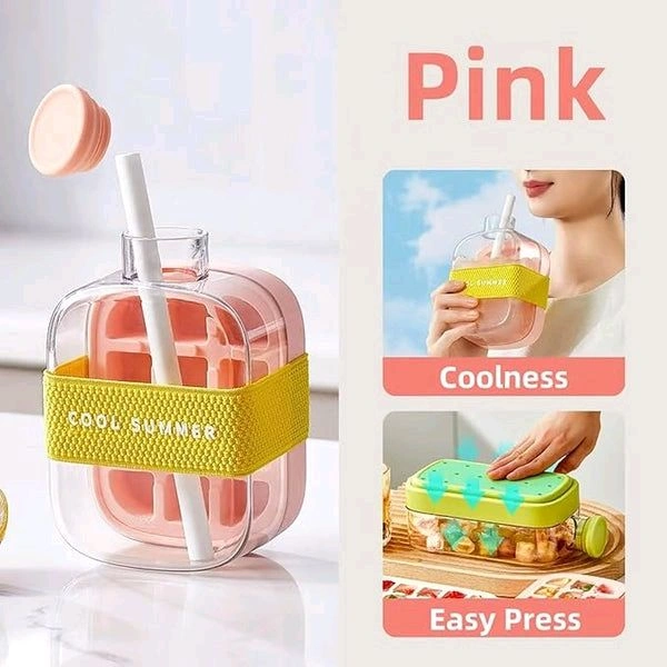 Ice Cube Bottle, My Crush Cup Ice, Cool Summer Ice Bottle Cup, 2 in 1 Ice Cube Tray Water Bottle with Straw - 500Ml (Random Color)