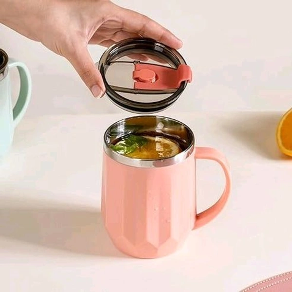 Mooddy Crystal Stainless Steel Coffee Mug With Lid (Random color)