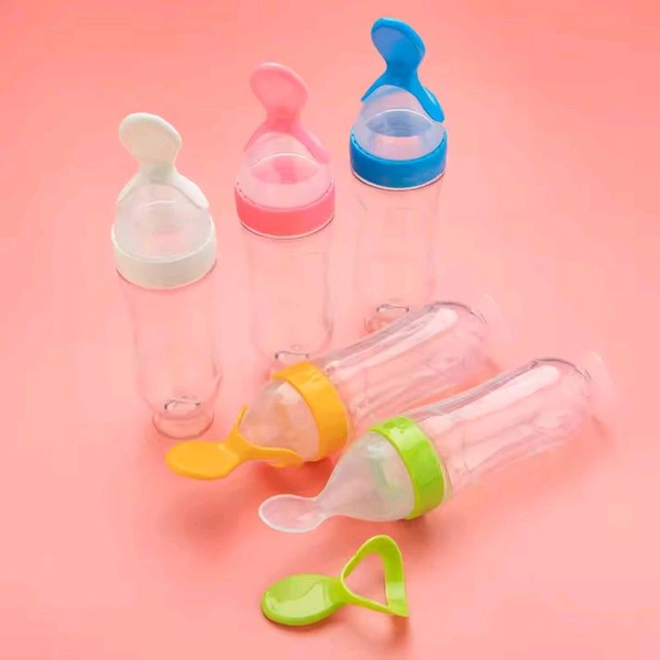 Safe Newborn Baby Feeding Silicone Bottle Feeding Spoon Milk Bottle 1 pcs (Random Color)