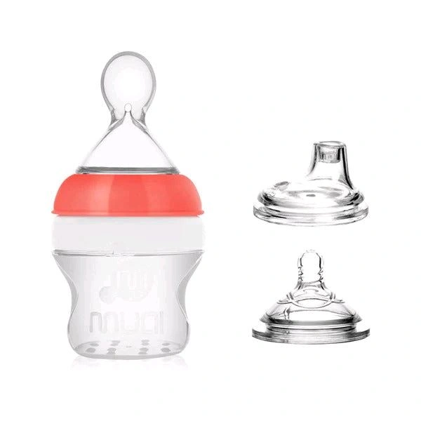Mumlove 3-in-1 Silicone Baby Feeding Bottle, Food Dispensing Spoon & Duckbill Sipper - 150ml (random color)