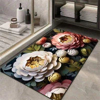 3D Flower Print Water Absorbent Bathroom Mat, Water Absorbent Non Slip Bath Mat, Quick Dry Mat for Bathroom, Door Mat for Home, Kitchen, Office