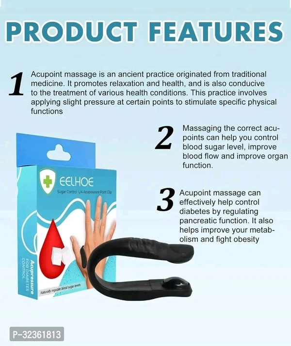Sugar Control Li4 Acupressure Point Clip Pack of 2 Type:  Other SupplementsWeight: 0.2 (in kgs)Within 5-7 business days However, to find out an actual date of delivery, please enter your pin code.Easy to use : Weighing only 6 grams, the acupressure clip can be taken anywhere, unlike other bulky massage tools such as shiatsu mats. Portable shiatsu, play the piano, practice yoga or a