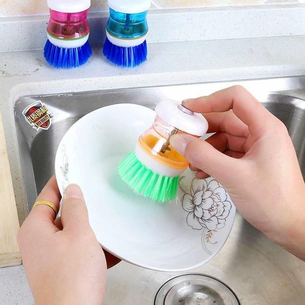 PLASTIC WASH BASIN BRUSH CLEANER WITH LIQUID SOAP DISPENSER (MULTICOLOUR)
