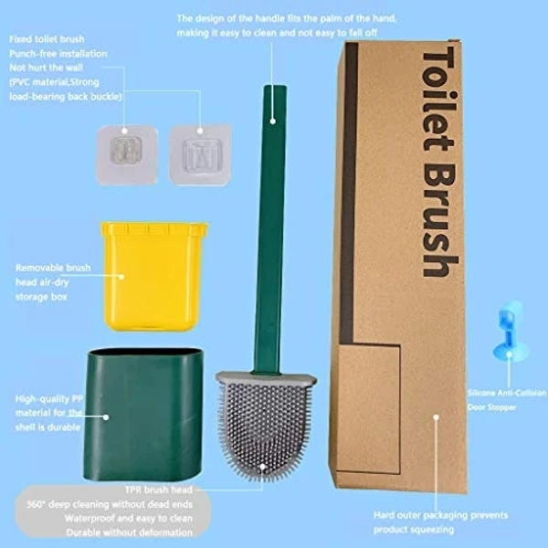 1420 SILICONE TOILET BRUSH WITH HOLDER STAND FOR BATHROOM CLEANING