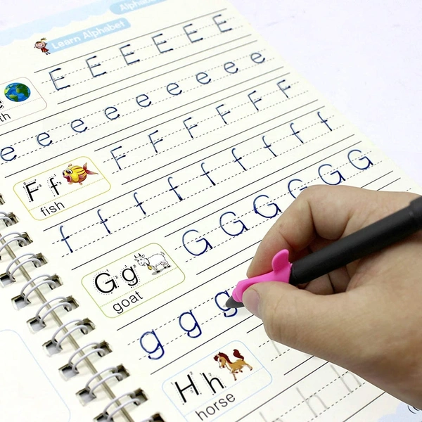 Magic Practice Copybook Set – 4 Reusable Handwriting Books + 10 Refills + 1 Pen + 1 Grip | Number & Letter Tracing for Kids, Calligraphy & Writing Practice