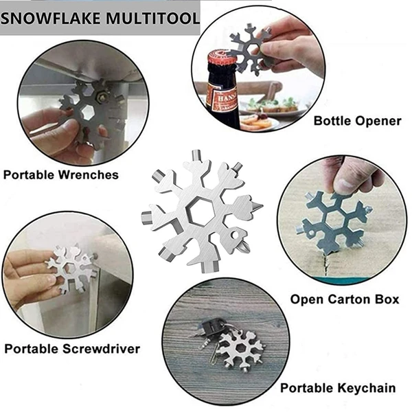 SNOWFLAKE MULTI-TOOL STAINLESS STEEL SNOWFLAKE BOTTLE OPENER