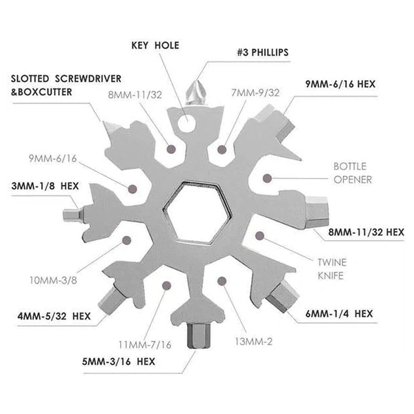 SNOWFLAKE MULTI-TOOL STAINLESS STEEL SNOWFLAKE BOTTLE OPENER