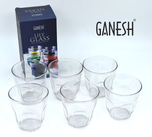 8125 GANESH LILY GLASS BREAK RESISTANT PLASTIC SET OF 6PCS (300 ML)