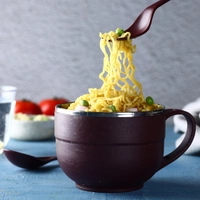 NOODLES & SOUP BOWL WITH SPOON AND FORK HANDLE SPOON HOLDER, STAINLESS STEEL BOWL AND SPOON SET.