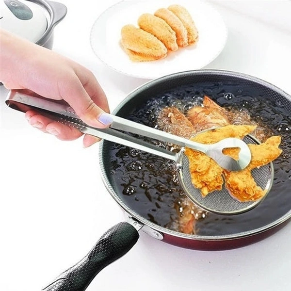 2IN1 STAINLESS STEEL FILTER SPOON WITH CLIP FOOD KITCHEN OIL-FRYING MULTI-FUNCTIONAL