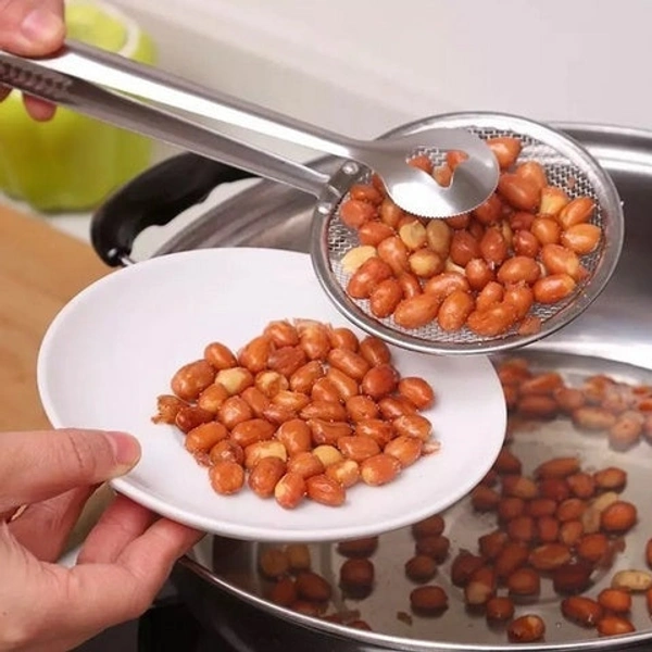 2IN1 STAINLESS STEEL FILTER SPOON WITH CLIP FOOD KITCHEN OIL-FRYING MULTI-FUNCTIONAL