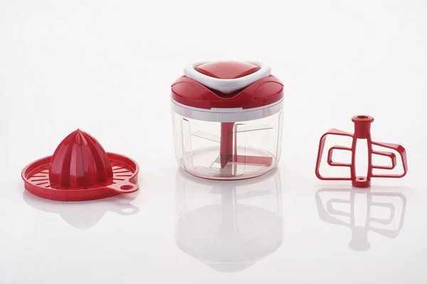 8116 GANESH EASY PULL 3-IN-1 PLASTIC CHOPPER (650ML, 125MM, RED)