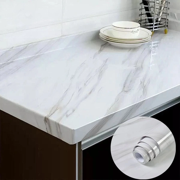 Peel and Stick White Marble Foil Wallpaper – Self-Adhesive, Waterproof, Eco-Friendly, Easy to Apply for Home, Kitchen & Bathroom Décor | 200cm x 60cm – SKVWORLD
