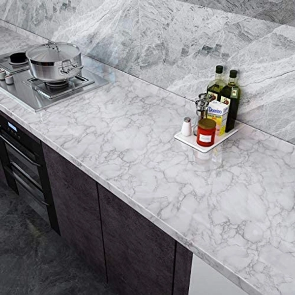 Peel and Stick White Marble Foil Wallpaper – Self-Adhesive, Waterproof, Eco-Friendly, Easy to Apply for Home, Kitchen & Bathroom Décor | 200cm x 60cm – SKVWORLD