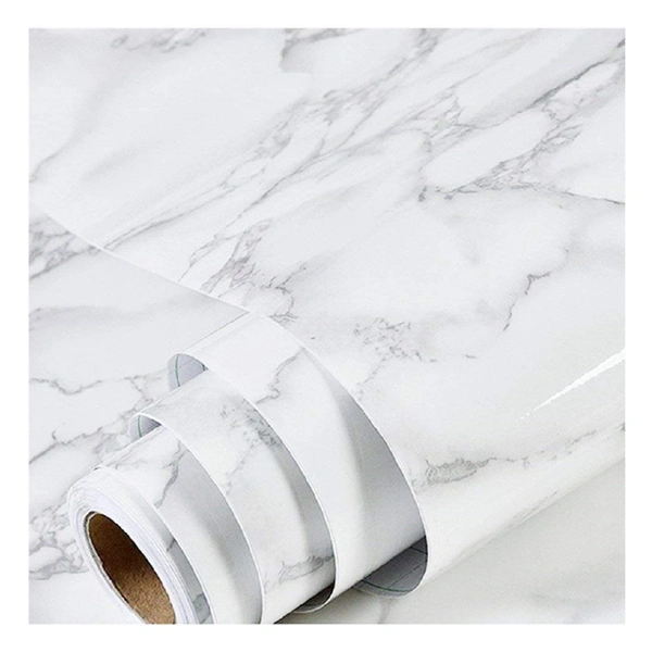 Peel and Stick White Marble Foil Wallpaper – Self-Adhesive, Waterproof, Eco-Friendly, Easy to Apply for Home, Kitchen & Bathroom Décor | 200cm x 60cm – SKVWORLD