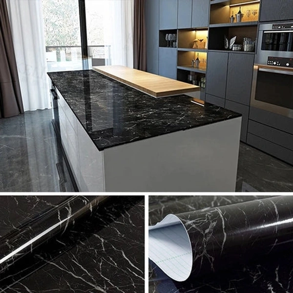 Black Marble Peel and Stick Wallpaper – 60"x200" Waterproof Vinyl Contact Paper for Countertops, Cabinets, Walls & Furniture Renovation