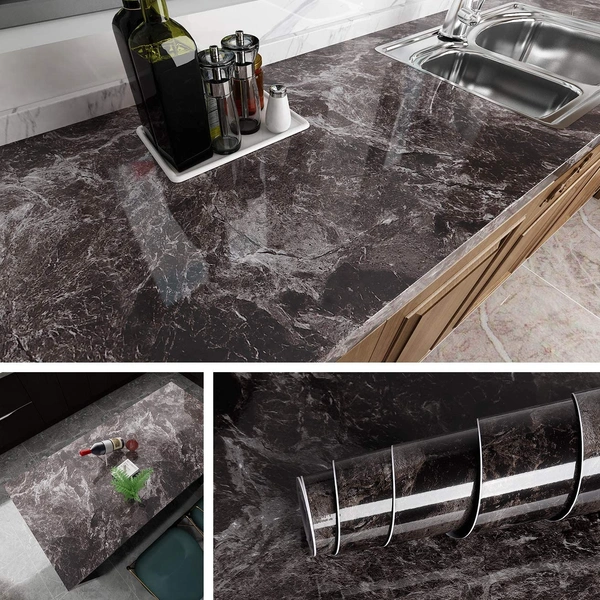 Black Marble Peel and Stick Wallpaper – 60"x200" Waterproof Vinyl Contact Paper for Countertops, Cabinets, Walls & Furniture Renovation