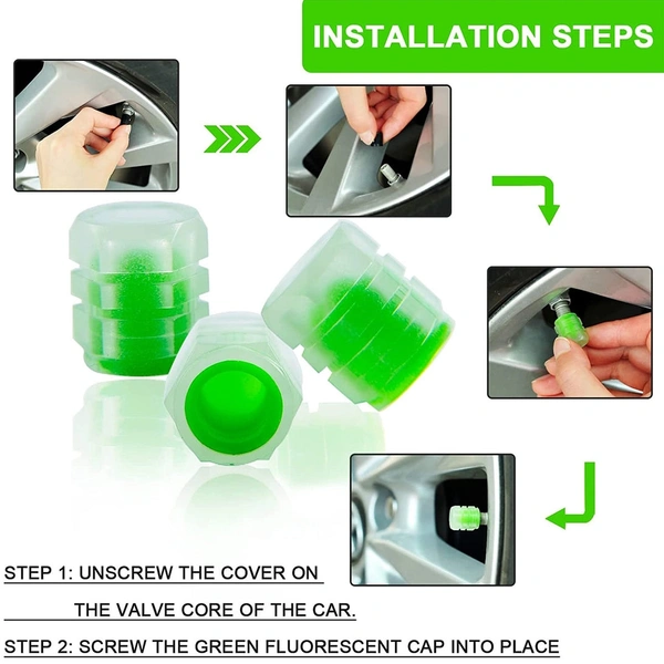  SKVWORLD 4PCS Glow-in-the-Dark Fluorescent Tire Valve Caps – Universal Fit, Luminous Stem Covers for Cars, Bikes & Motorcycles! 