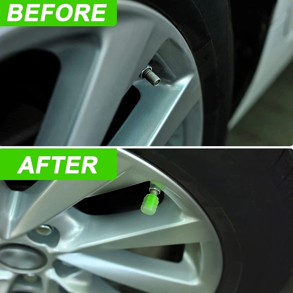  SKVWORLD 4PCS Glow-in-the-Dark Fluorescent Tire Valve Caps – Universal Fit, Luminous Stem Covers for Cars, Bikes & Motorcycles! 