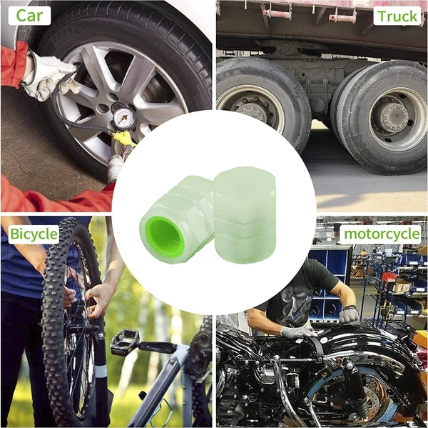  SKVWORLD 4PCS Glow-in-the-Dark Fluorescent Tire Valve Caps – Universal Fit, Luminous Stem Covers for Cars, Bikes & Motorcycles! 