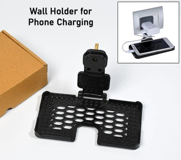 MULTI-PURPOSE WALL HOLDER STAND FOR CHARGING MOBILE JUST FIT IN SOCKET AND HANG ( BLACK )