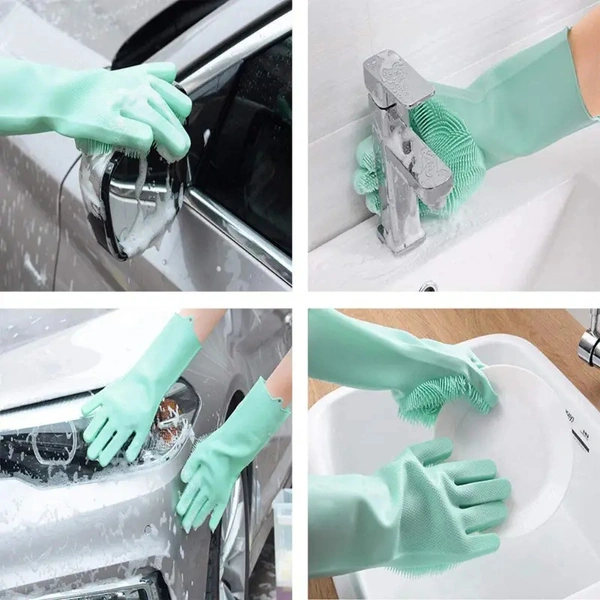 Reusable Silicone Scrubbing Gloves with Built-In Brush – Multi-Purpose Cleaning for Dishwashing, Kitchen, Bathroom, Pet Care & Car Wash (Multicolor) | SKVWORLD