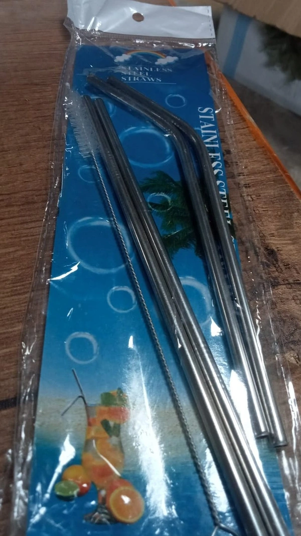 SET OF 4 STAINLESS STEEL STRAWS & BRUSH (2 STRAIGHT STRAWS, 2 BENT STRAWS, 1 BRUSH)