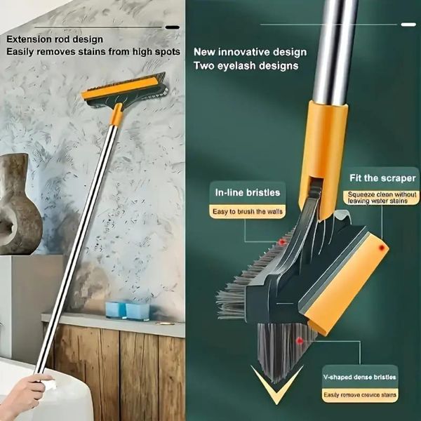 Floor Scrub Brush, 3 In 1 Scrubbing Brush With Long Handle