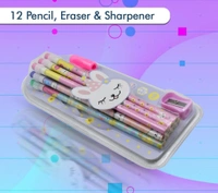 CUTE RABBIT BEAR DRAWING GRAPHITE WRITING PENCIL SET WITH PENCIL SHARPENER & ERASER(14 Pcs Set)