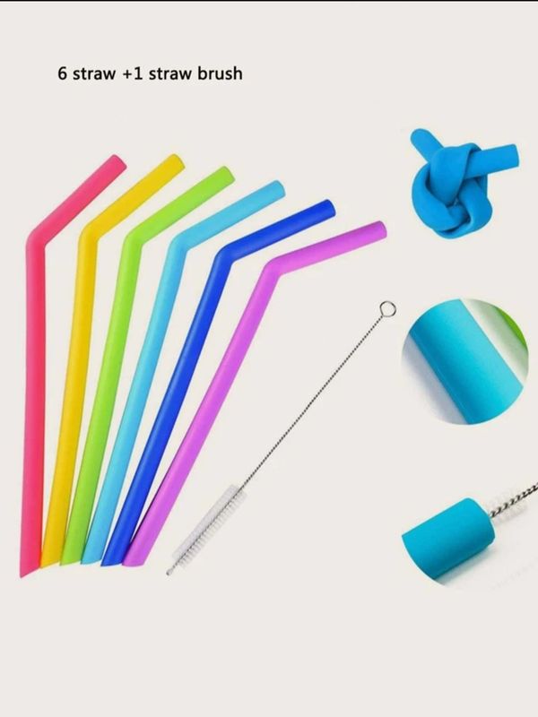6pcs Silicone Straw & 1pc Cleaning Brush