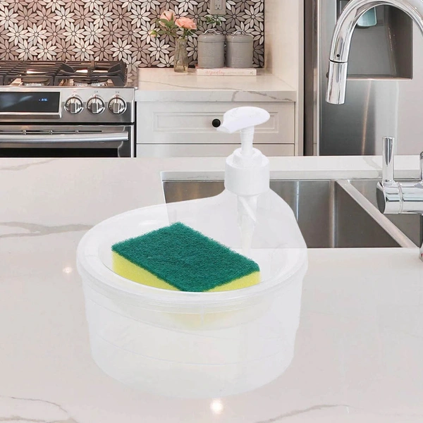 DOUBLE LAYER LIQUID SOAP DISPENSER WITH PUMP AND SPONGE (2in1)