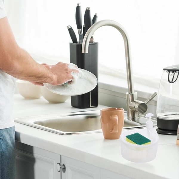DOUBLE LAYER LIQUID SOAP DISPENSER WITH PUMP AND SPONGE (2in1)
