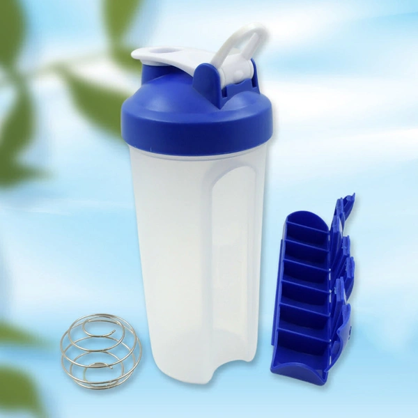 2 IN1 PILL SHAKER CUP VITAMIN HOLDER WATER BOTTLEWORKOUT SHAKER FITNESS PP BRACKET PORTABLE (600 ML)