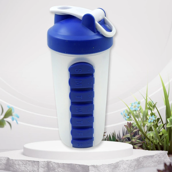 2 IN1 PILL SHAKER CUP VITAMIN HOLDER WATER BOTTLEWORKOUT SHAKER FITNESS PP BRACKET PORTABLE (600 ML)