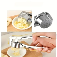 Garlic Press Mincer | Stainless Steel Garlic Crusher & Chopper | 3-in-1 Multifunctional Kitchen Gadget | Garlic Grater, Nut Cracker & Bottle Opener