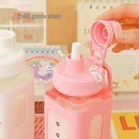 Kawaii Water Bottle with Straw | Reusable Silicone Bottle with 3D Stickers | Cute Gift for Girls (1 Pc)