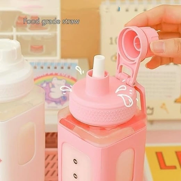 Kawaii Water Bottle with Straw | Reusable Silicone Bottle with 3D Stickers | Cute Gift for Girls (1 Pc)